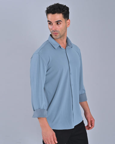 Men's Solid Blue Full Sleeve Cross Knit Shirt