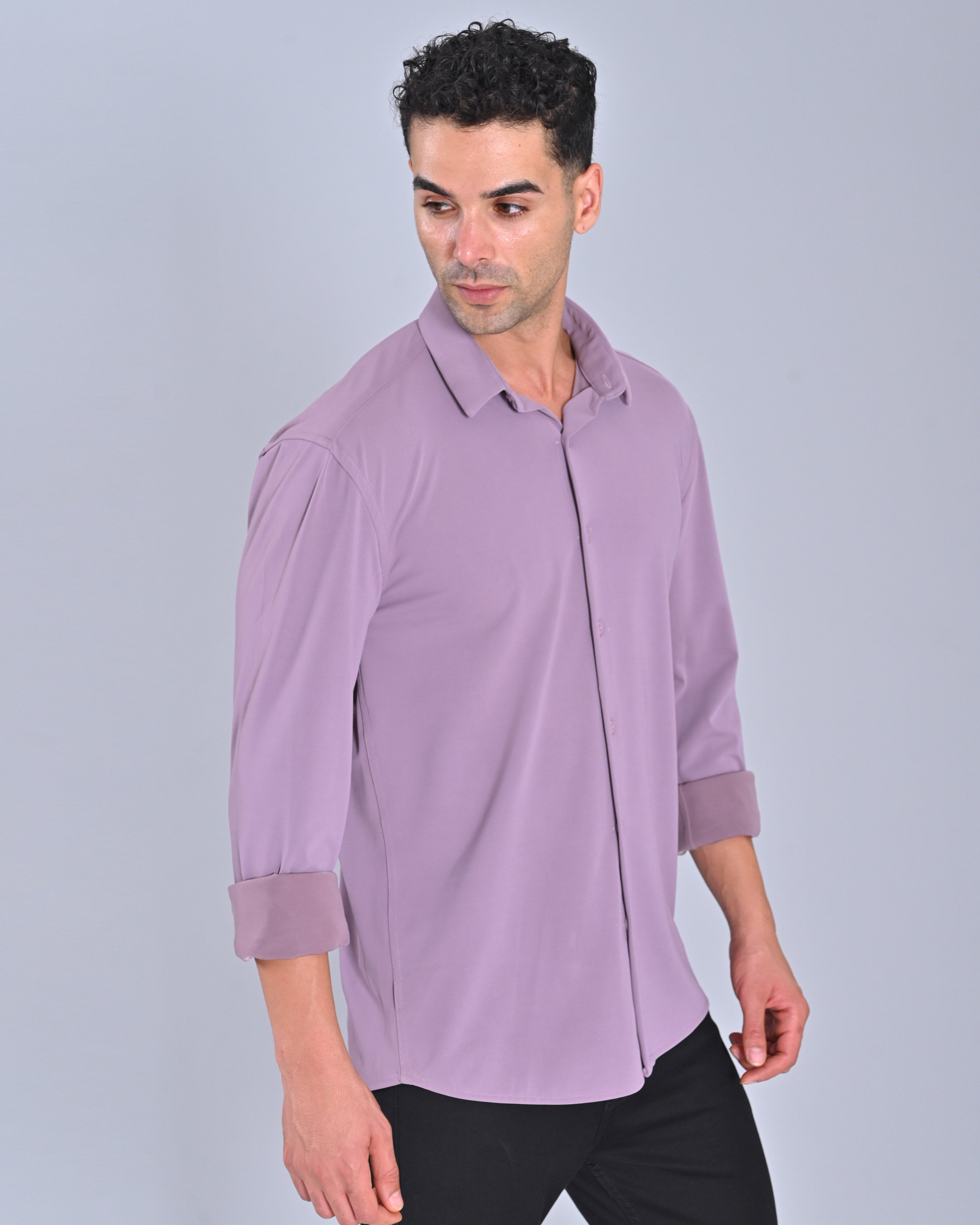 Men's Solid Purple Full Sleeve Cross Knit Shirt