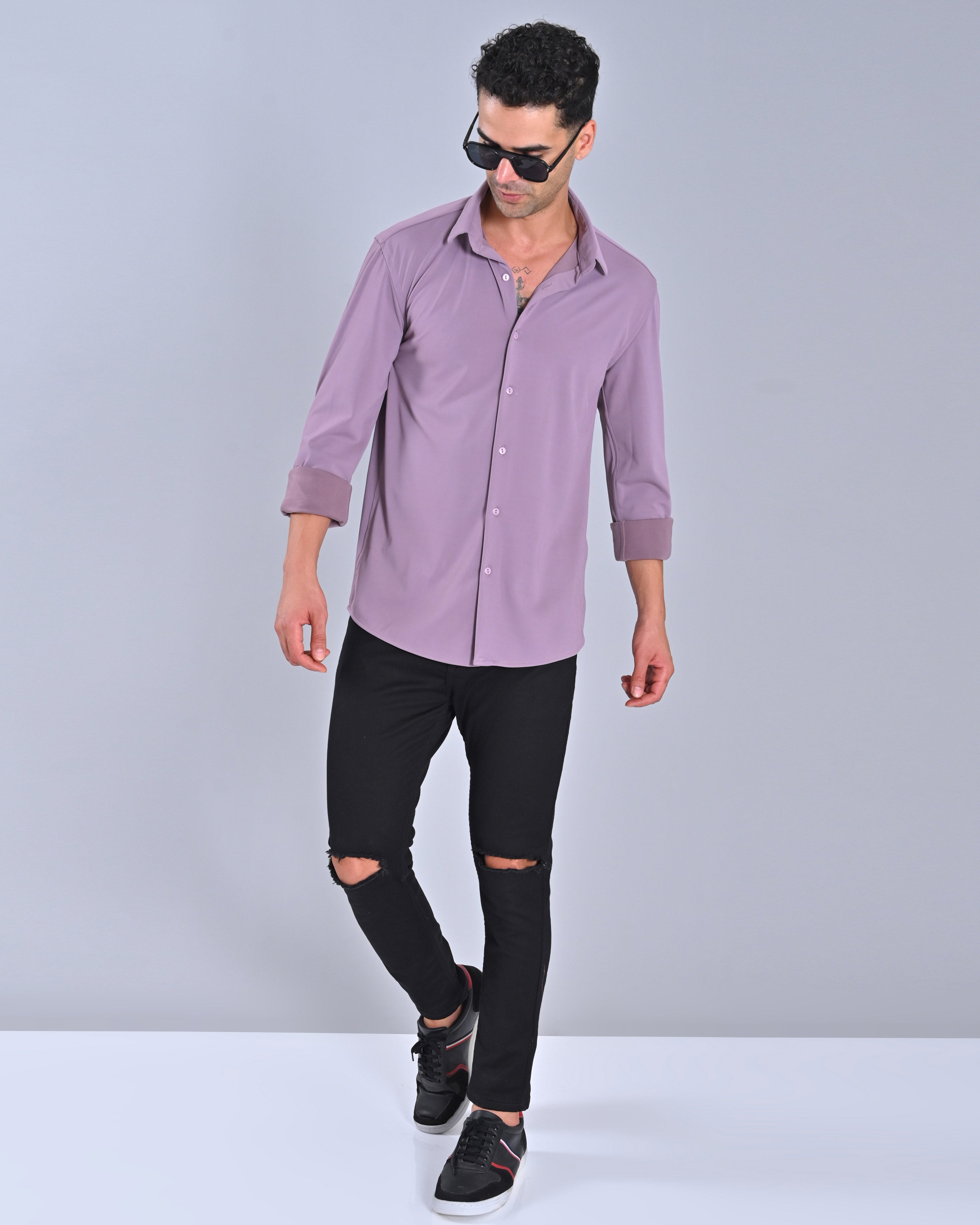 Shop Men's Solid Purple Cross Knit Shirt Online