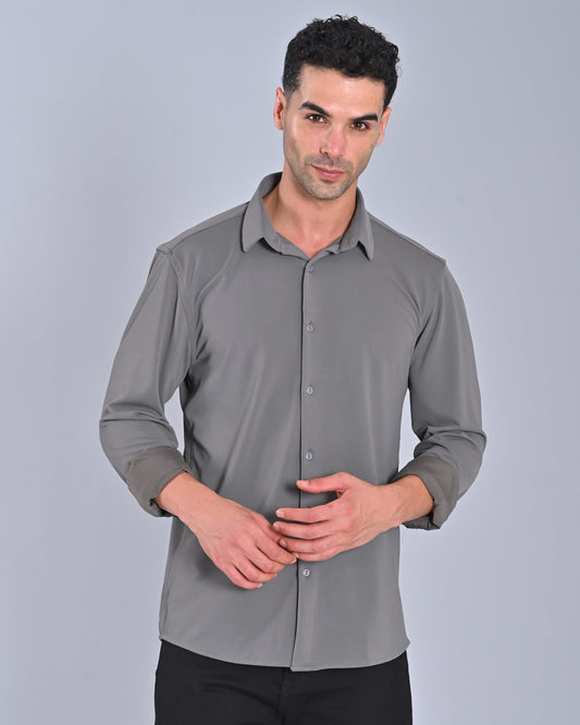 Men's Solid Blue Grey Cross Knit Shirt