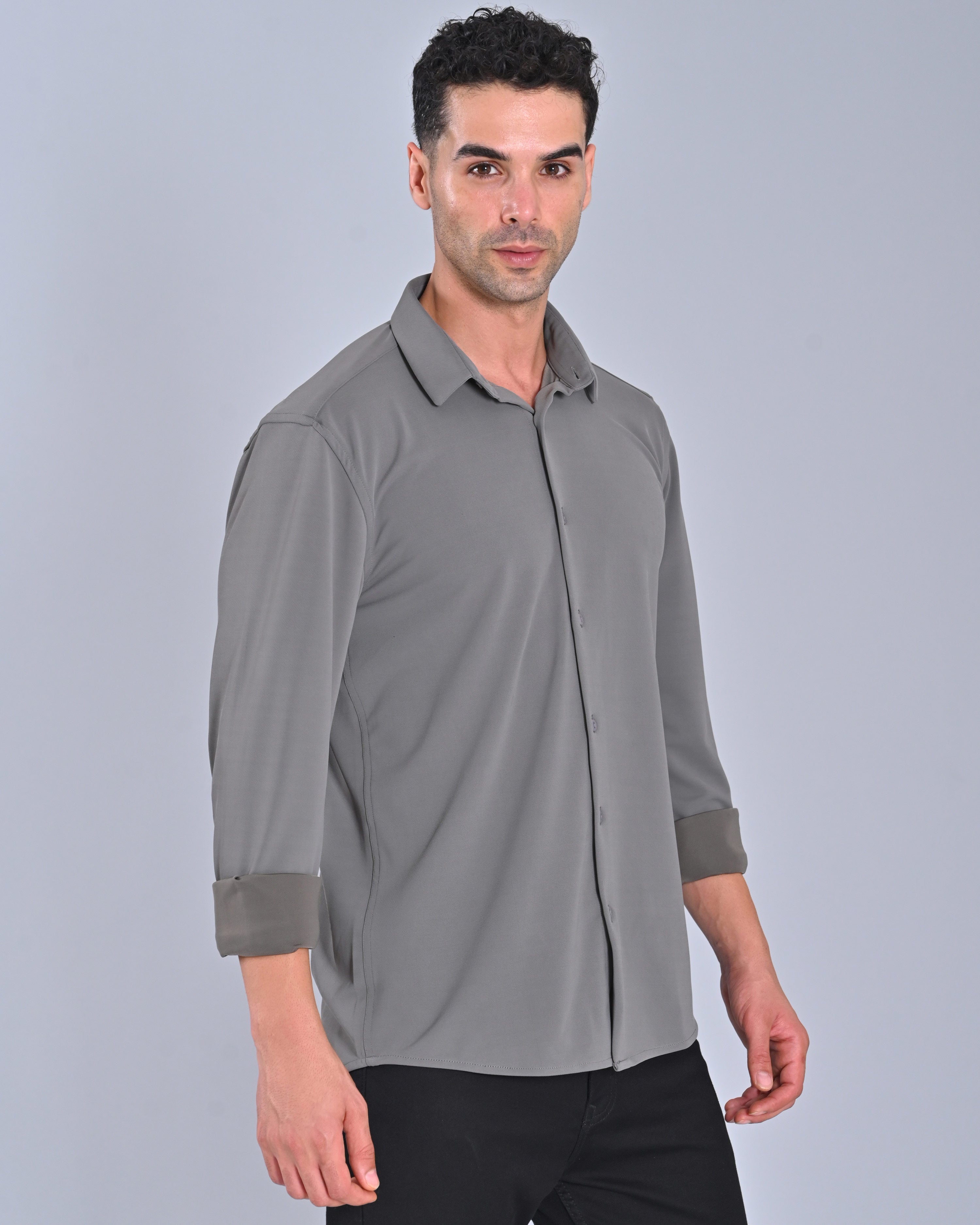 Shop Men's Solid Blue Grey Cross Knit Shirt Online 