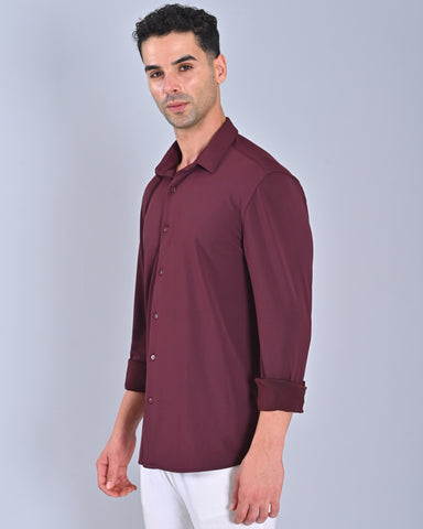 Men's Burgundy Full Sleeve Cross Knit Shirt 