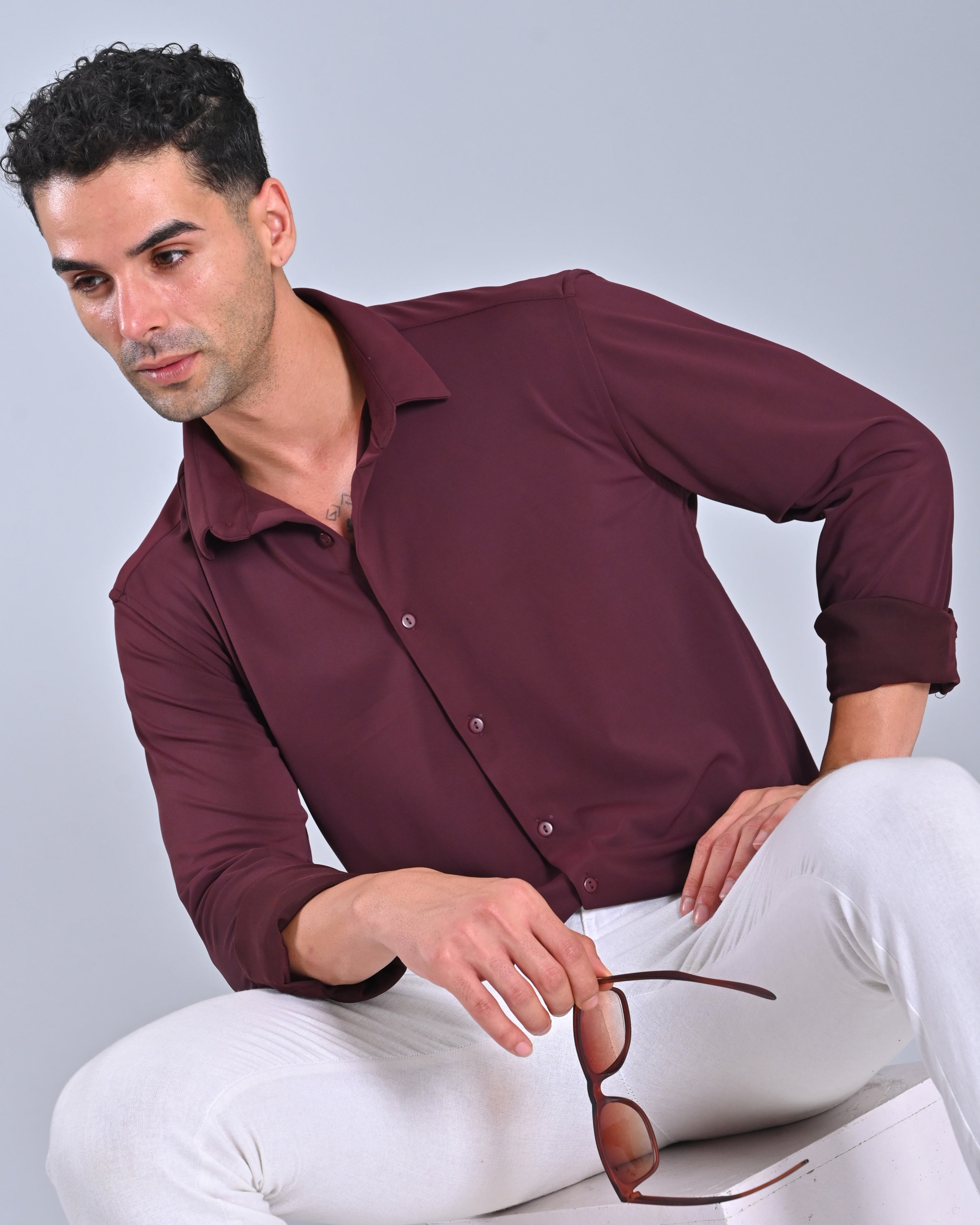 Buy Men's Burgundy Full Sleeve Shirt 