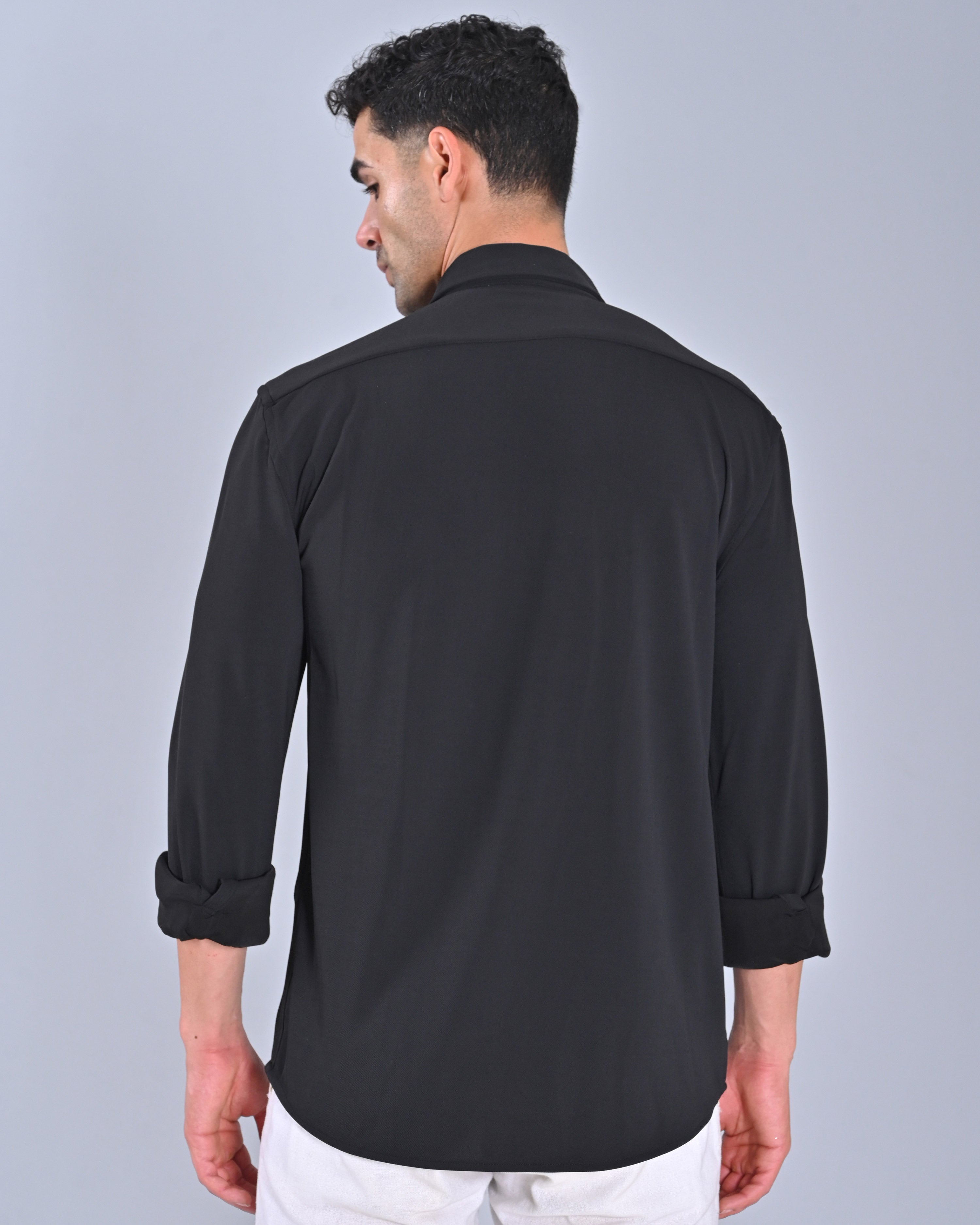 Buy Men's Black Solid Cross Knit Shirt 