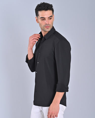 Buy Men's Black Solid Full Sleeve Cross Knit Shirt 