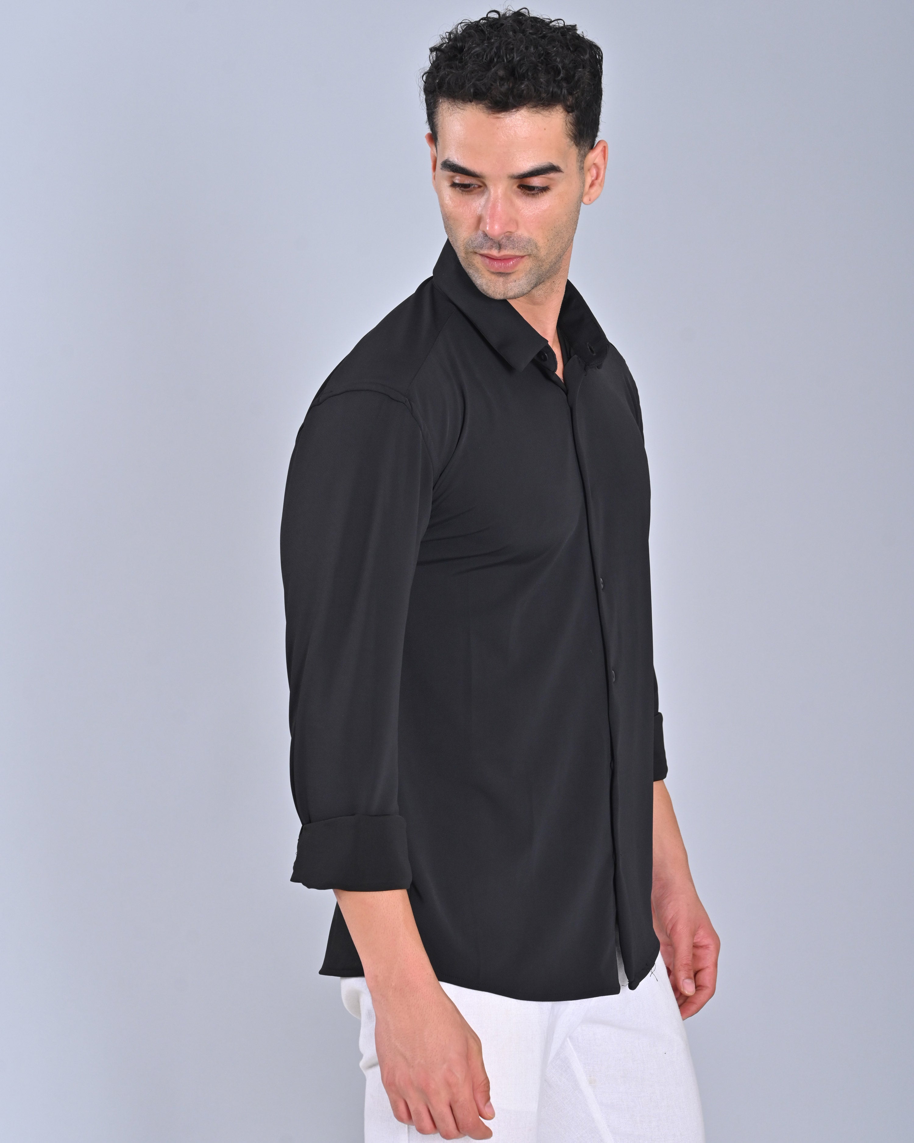 Buy Men's Black Solid Cross Knit Shirt Online