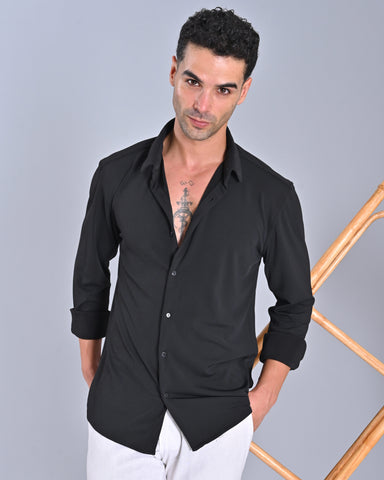 Shop Men's Black Solid Full Sleeve Cross Knit Shirt 