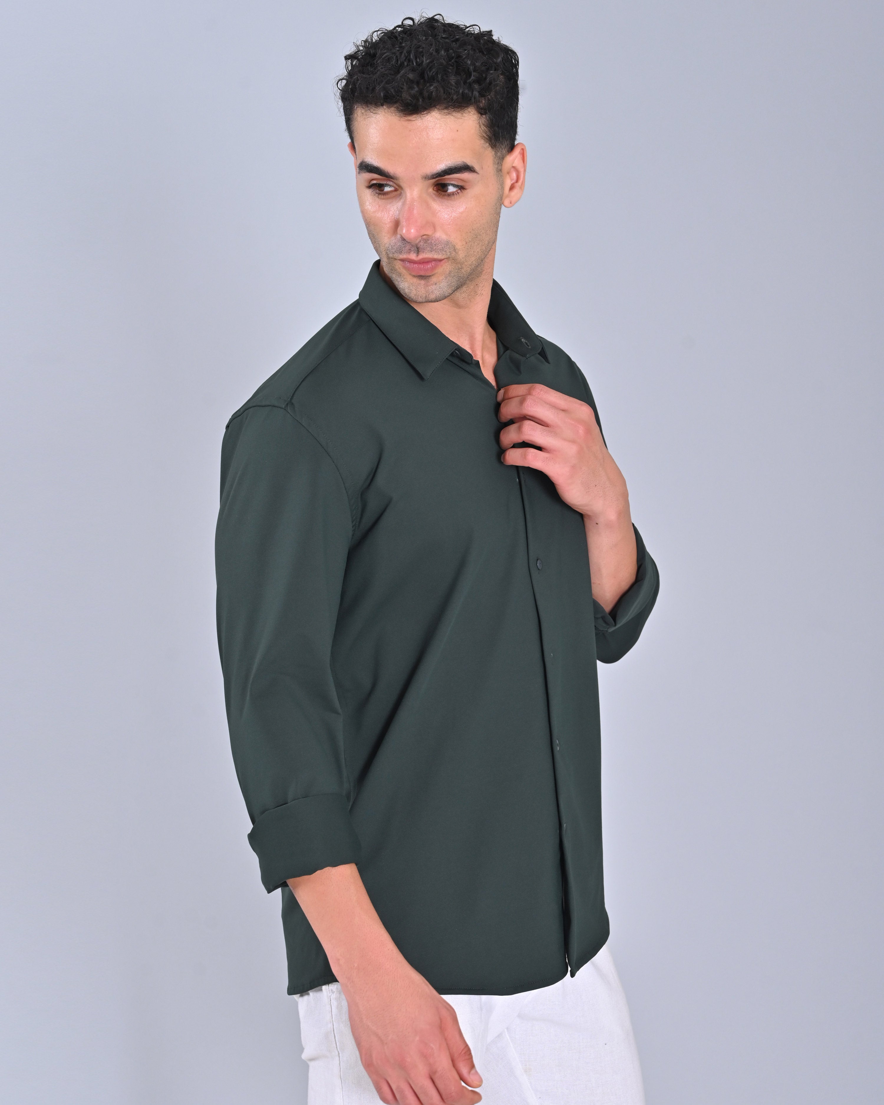 Buy Men's Solid Classic Green Shirt Online