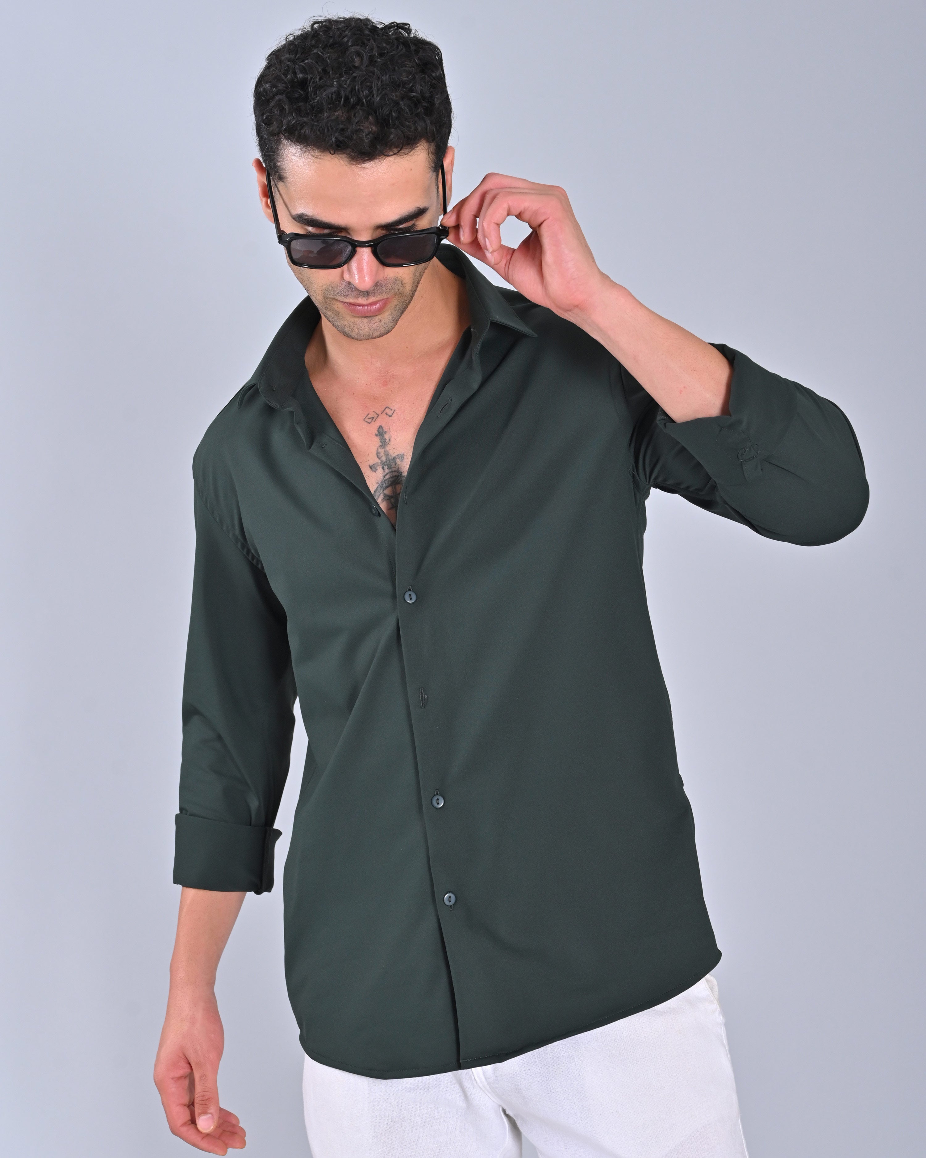 Nativebull Men's Solid Classic Green Colour Shirt
