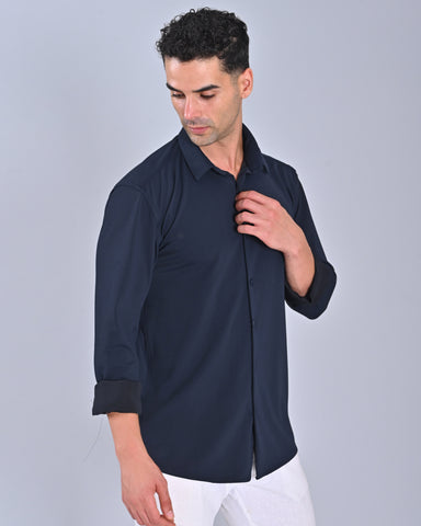 Men's Solid Classic Navy Blue Full Sleeve Shirt