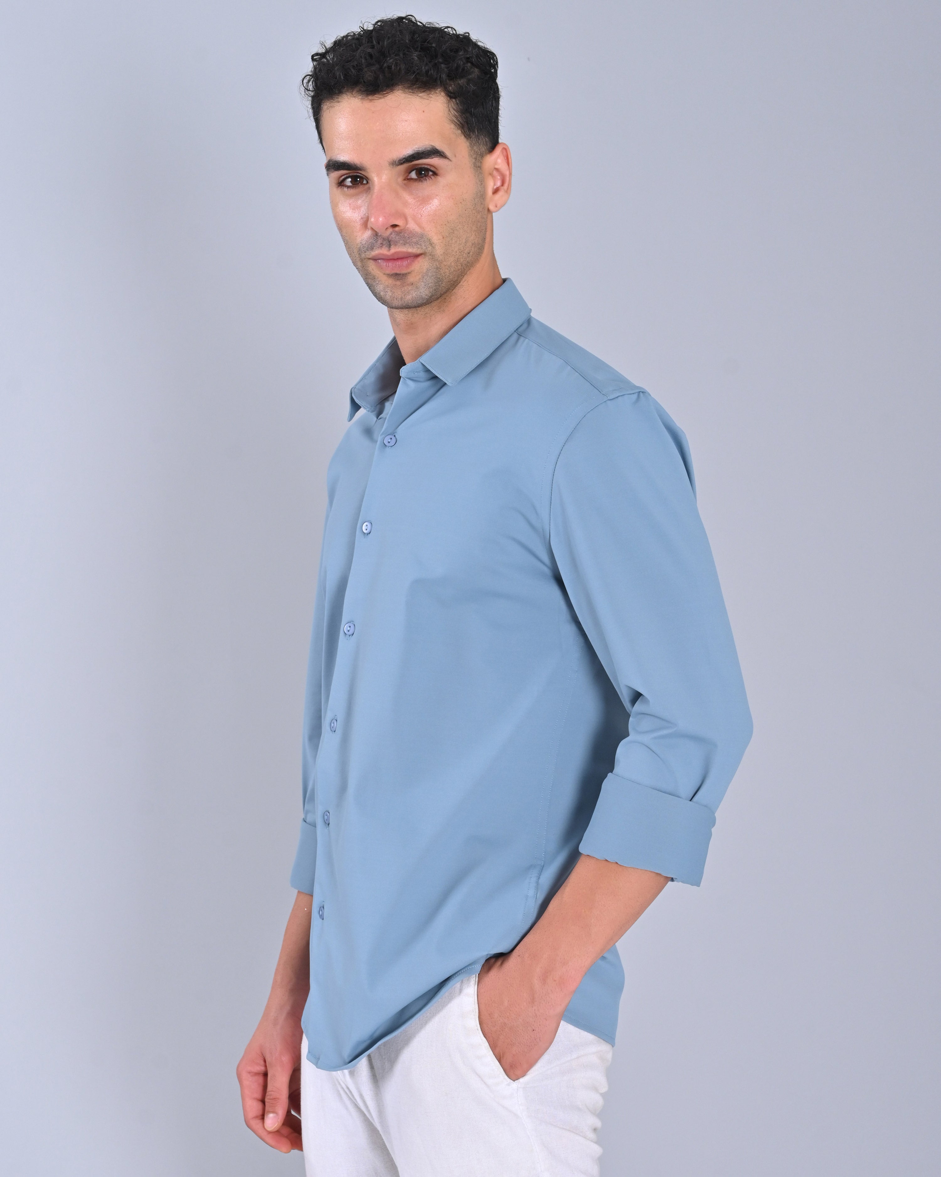 Men's Solid Classic Sky Blue Full Sleeve Shirt