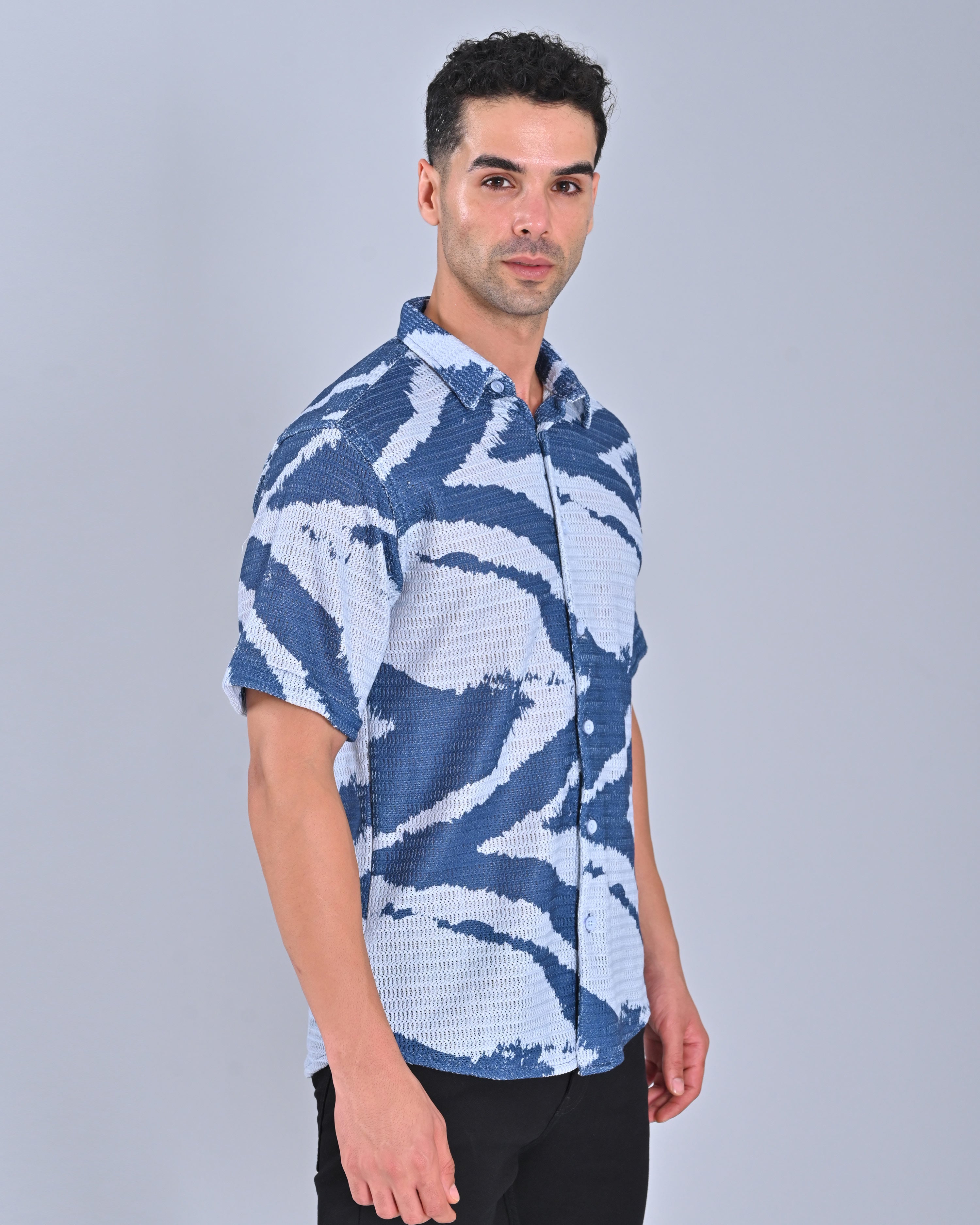 Men's Midnight Blue Half Sleeve Tweed Shirt Online