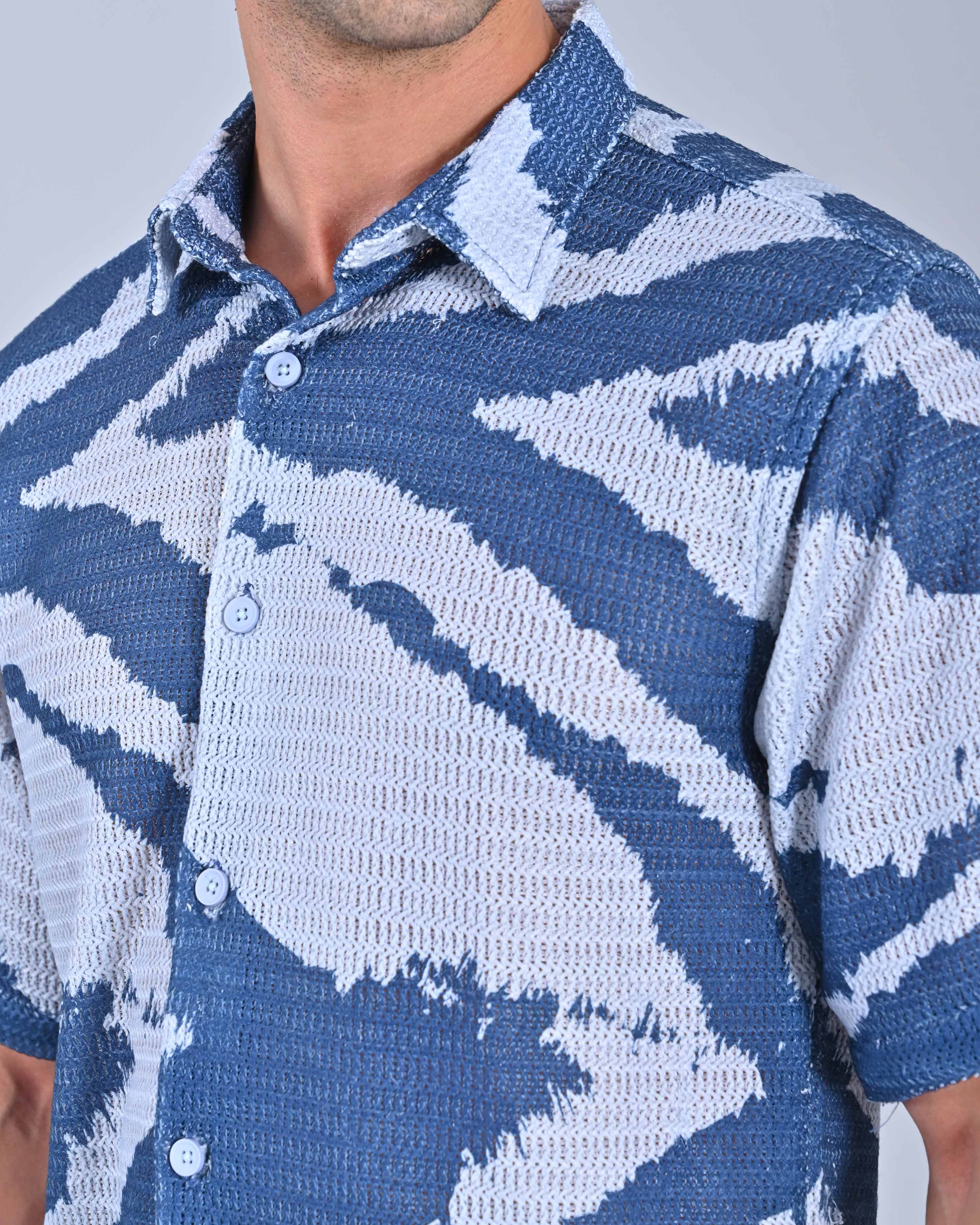 Men's Midnight Blue Spread Collar Tweed Shirt