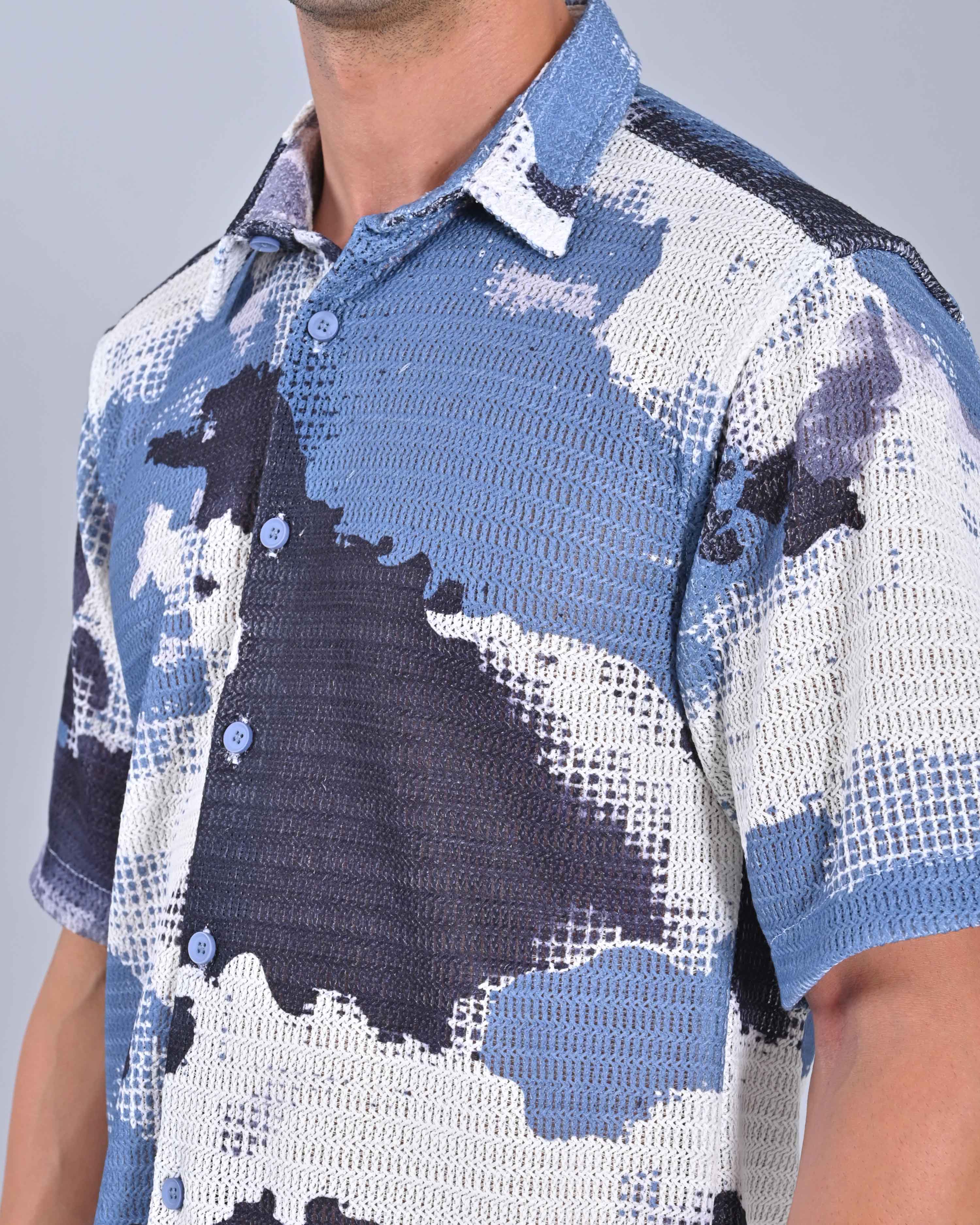 Buy Men's Blue Half Sleeve Tweed Shirt Online