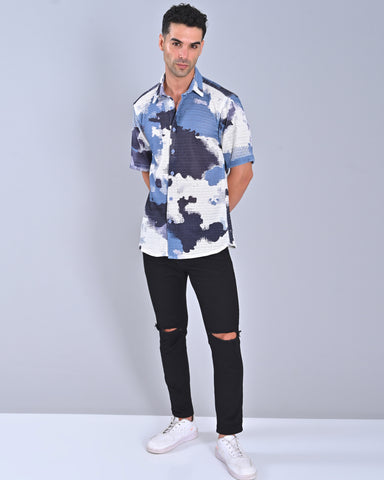 Shop Men's Blue Half Sleeve Tweed Shirt Online