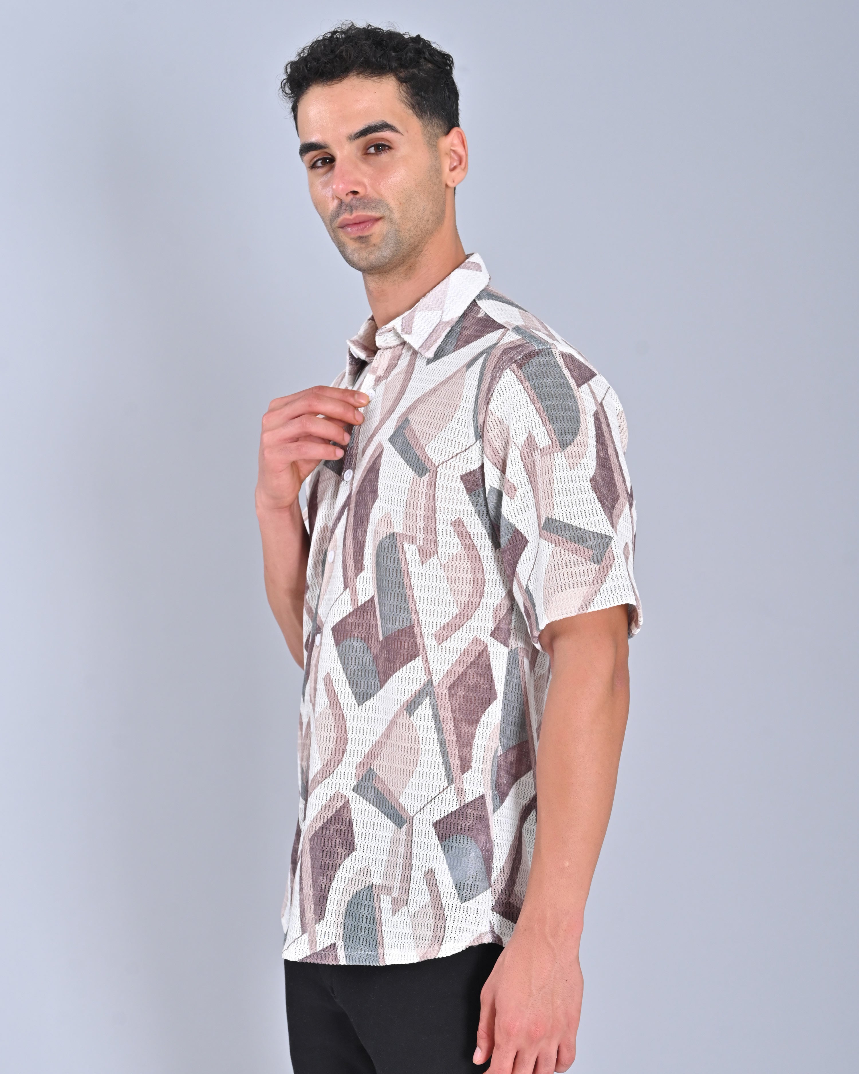 Shop Men's Taupe Grey Tweed Shirt Online