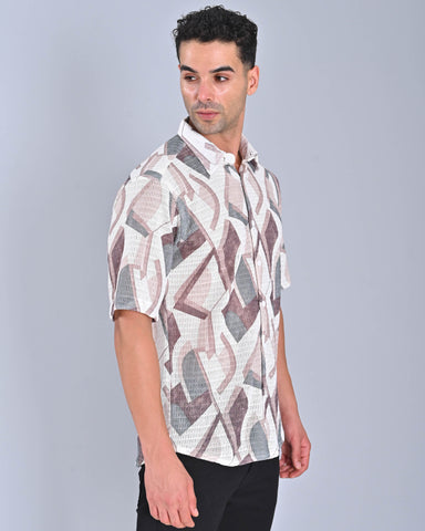 Buy Men's Taupe Grey Half Sleeve Tweed Shirt Online