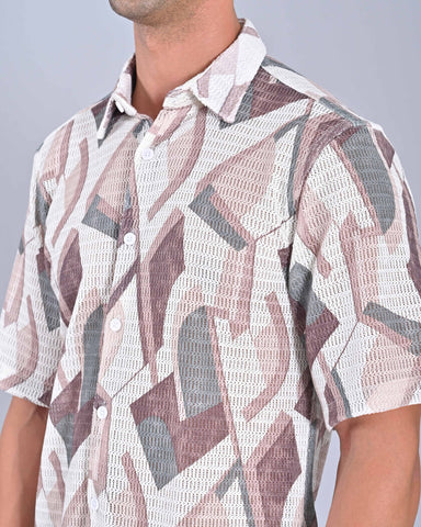 Shop Men's Taupe Grey Half Sleeve Tweed Shirt Online